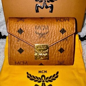 MCM Cognac Visetos Leather Wallet
